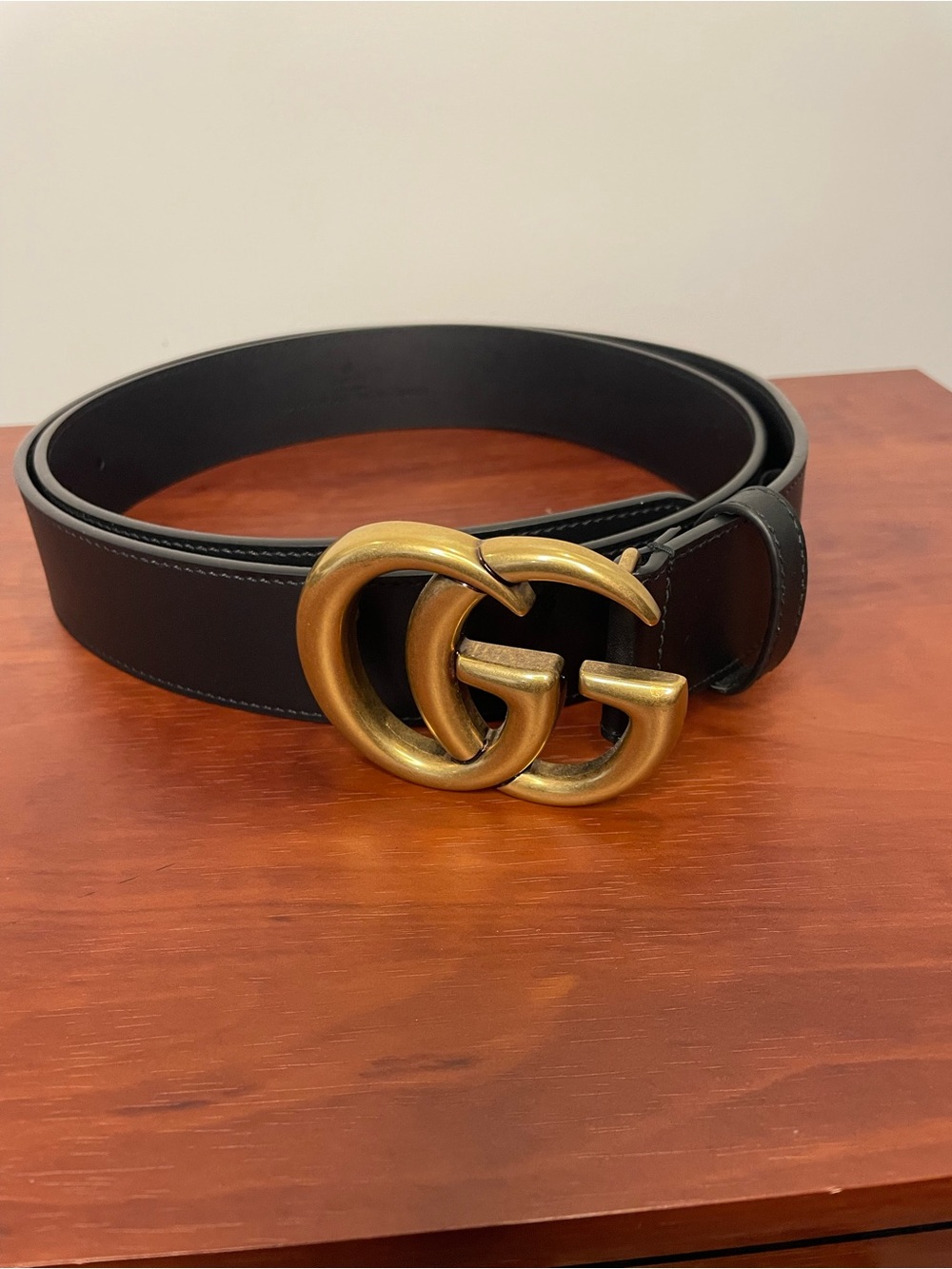 Gucci Marmont wide black Leather Belt with Antique Gold Double G Buckle